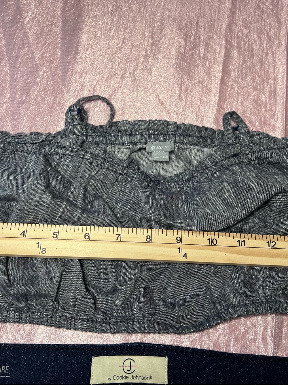 Aerie Gray Striped Smocked Crop Top Cami Size S/P